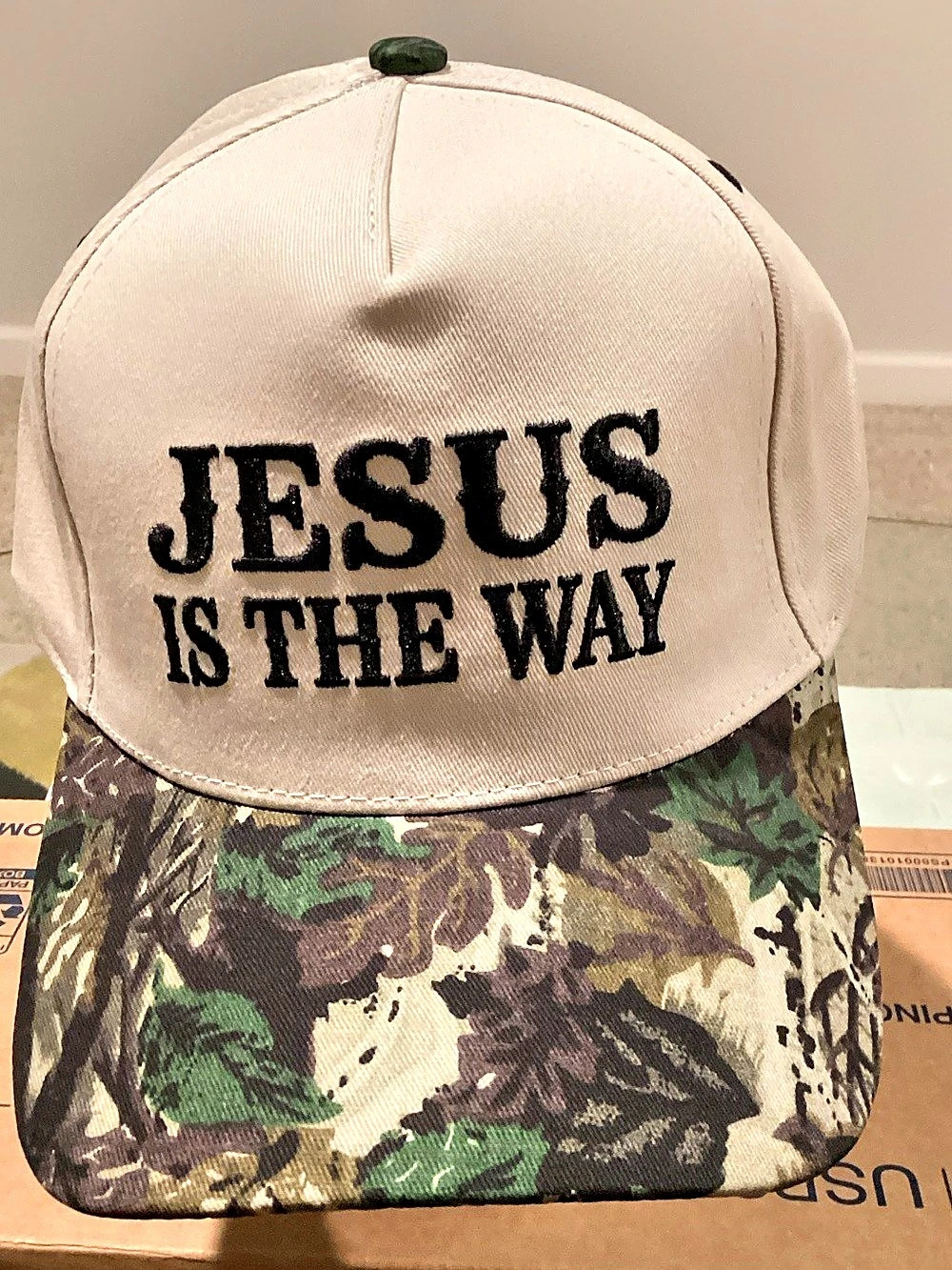 Camo Trucker Hat in Beige & Green